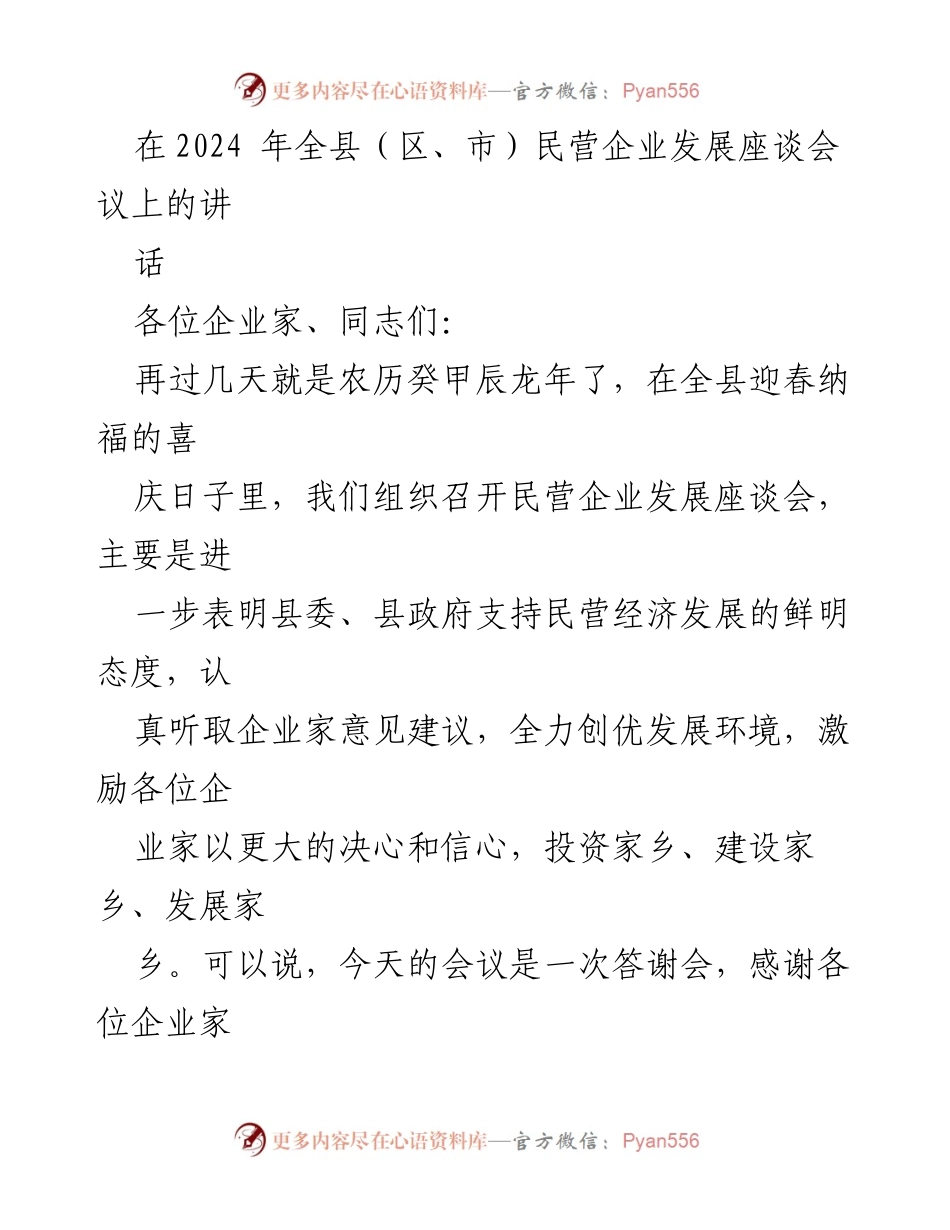 [发言] 民营企业发展座谈会议 - 支持民营经济发展的坚定信念与合作共赢.docx_第1页