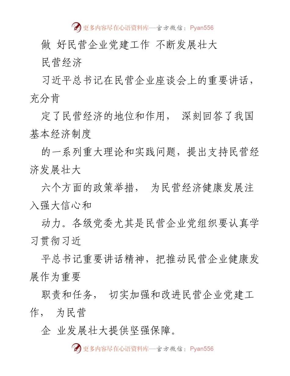 [发言] 民营企业座谈会 - 加强民营企业党建工作，推动经济健康发展.docx_第1页