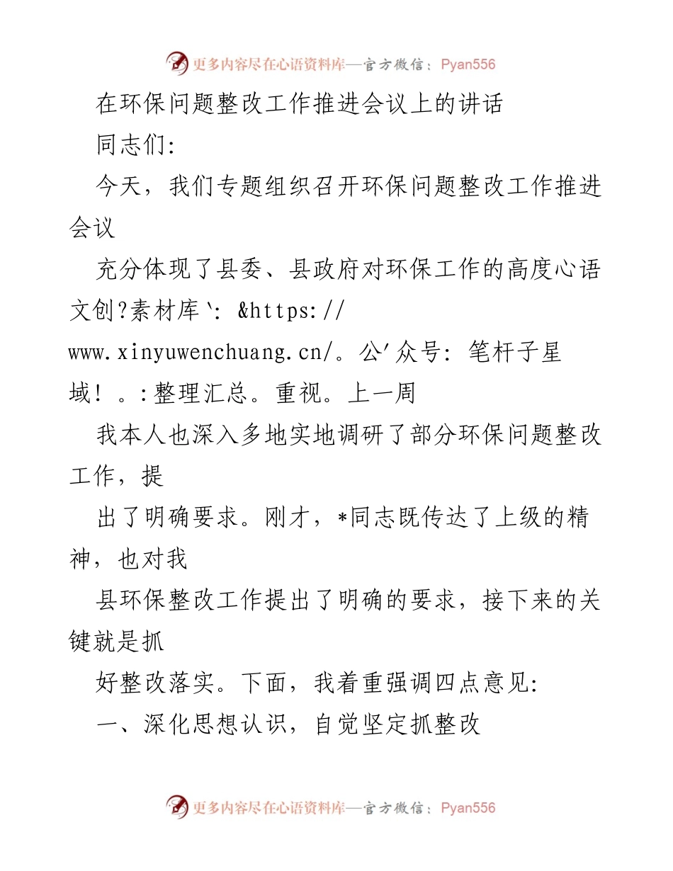 [发言] 环保问题整改工作推进会议 - 强调环保整改的重要性与紧迫性.docx_第1页
