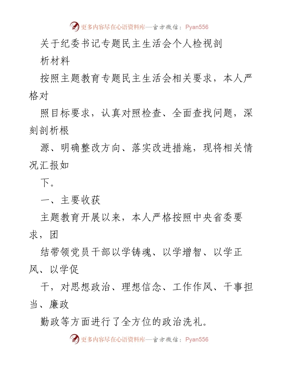 [发言] 纪委书记专题民主生活会 - 个人检视剖析与整改措施报告.docx_第1页