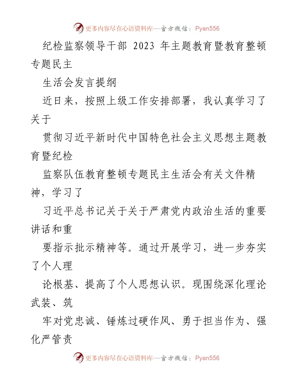 [发言] 纪检监察专题民主生活会 - 深化理论武装与责任担当的自我检视报告.docx_第1页