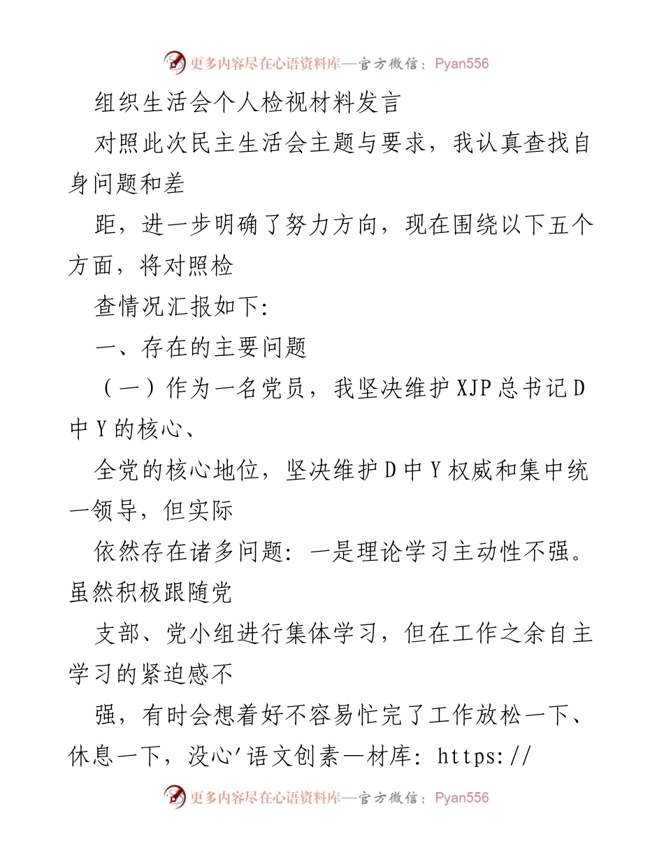 [发言] 组织生活会 - 个人检视材料发言总结.docx_第1页