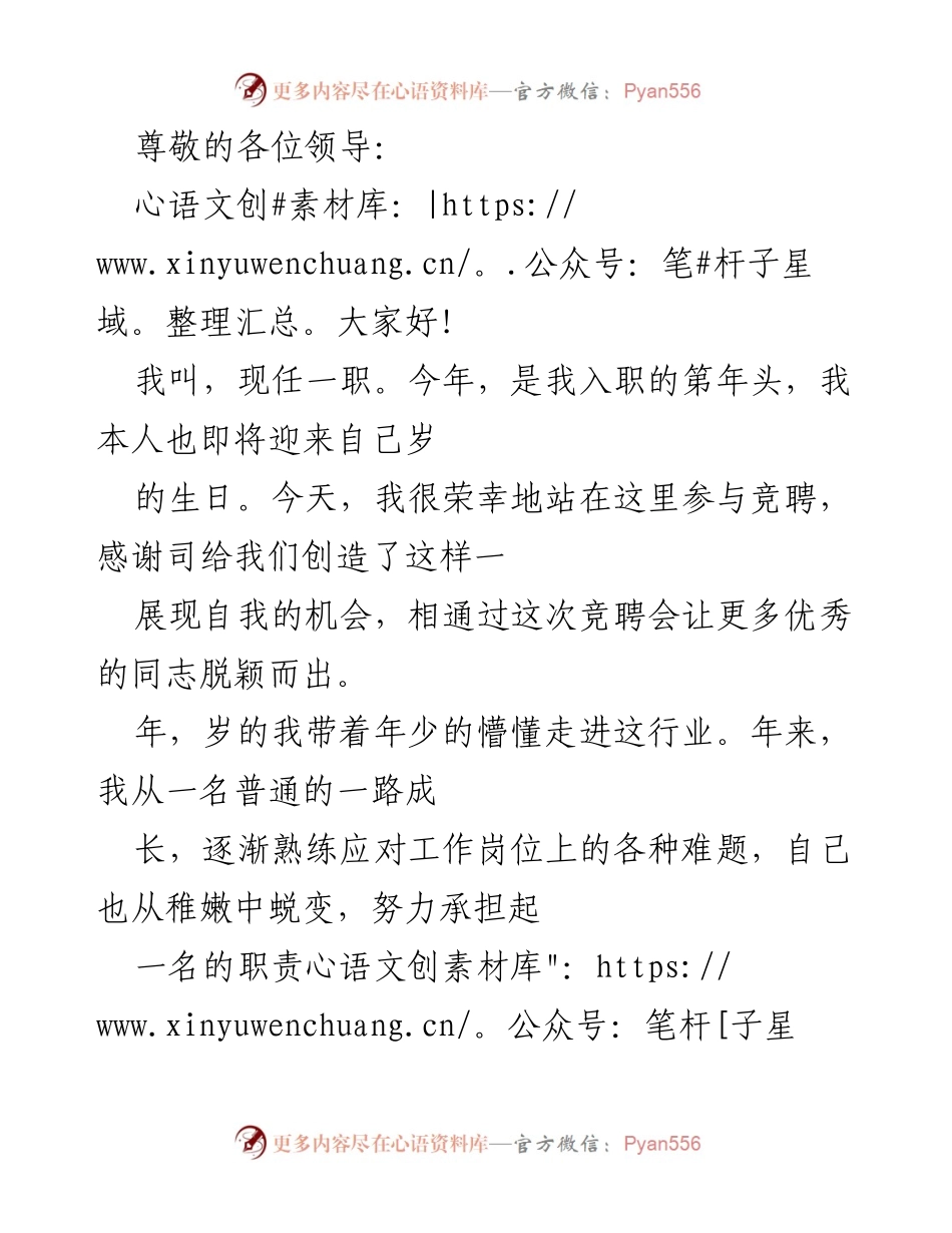 [发言] 竞聘发言稿：展现自我，追求更高的职业责任与贡献.docx_第1页
