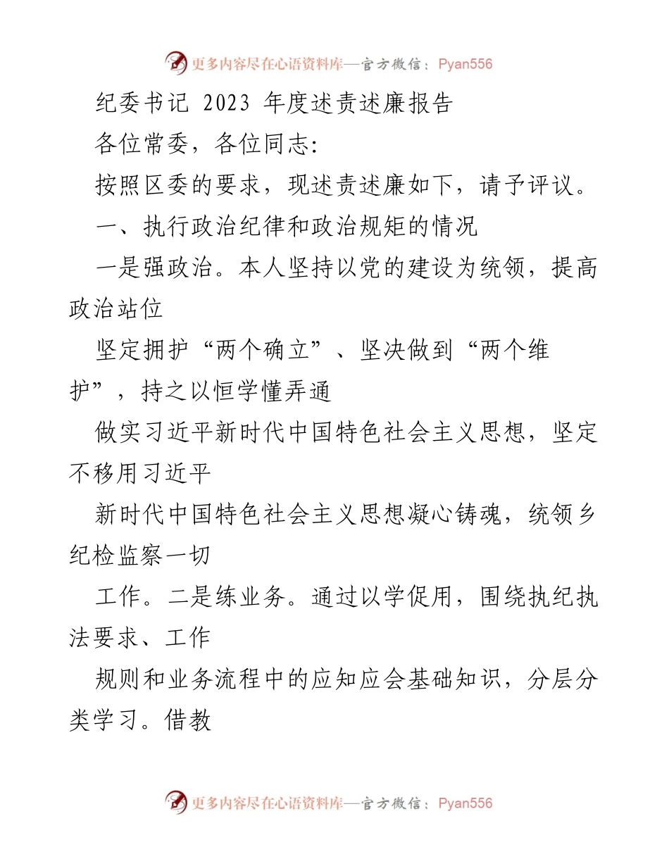[发言] 纪委年度工作会议 - 2023年度述责述廉报告.docx_第1页