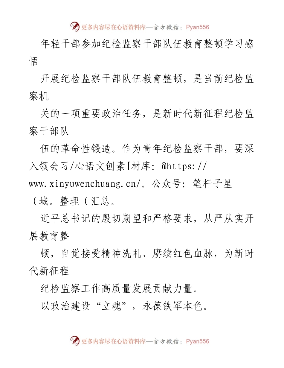 [发言] 纪检监察干部教育整顿学习 - 年轻干部在纪检监察教育整顿中的学习与反思.docx_第1页