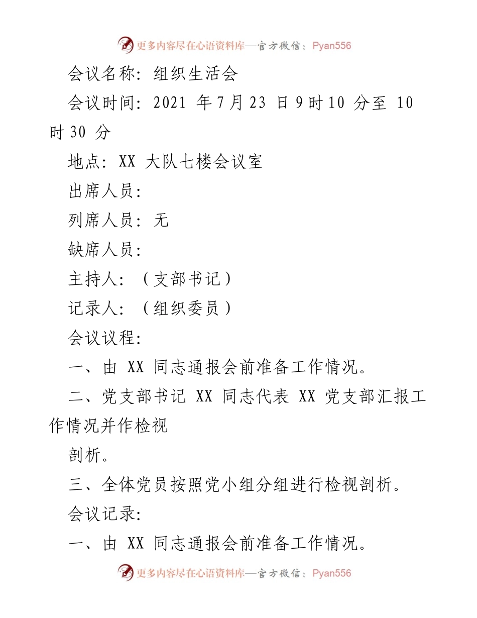 [发言] 组织生活会 - 党支部工作情况汇报与问题剖析.docx_第1页