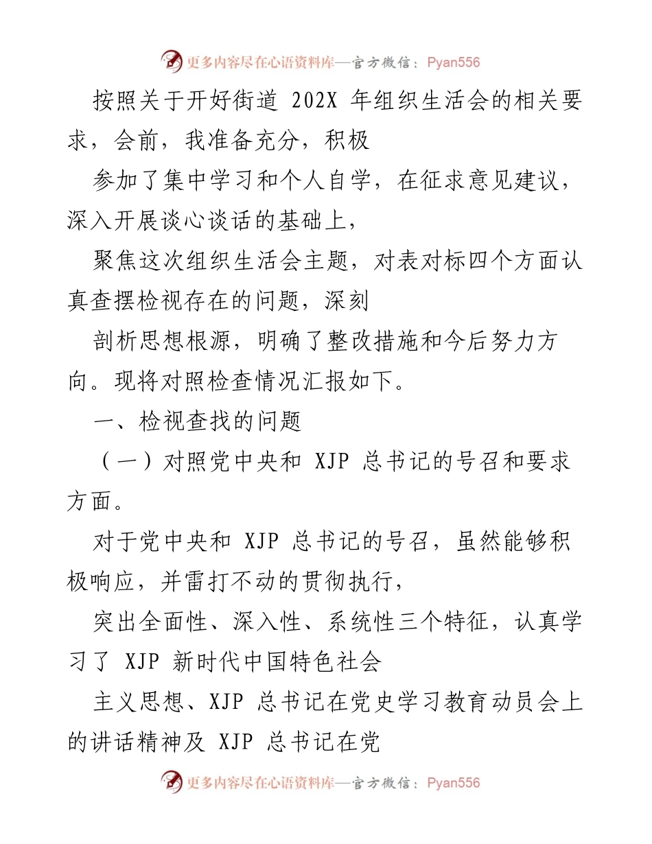 [发言] 组织生活会 - 深入检视党员思想觉悟与工作落实情况.docx_第1页