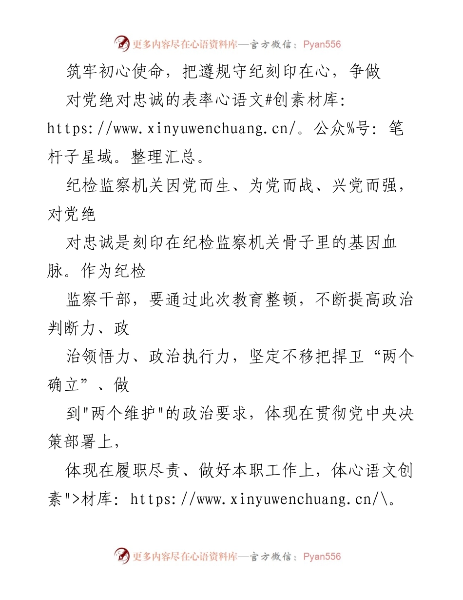 [发言] 纪检监察工作会议 - 坚守初心使命，争做对党忠诚的表率.docx_第1页