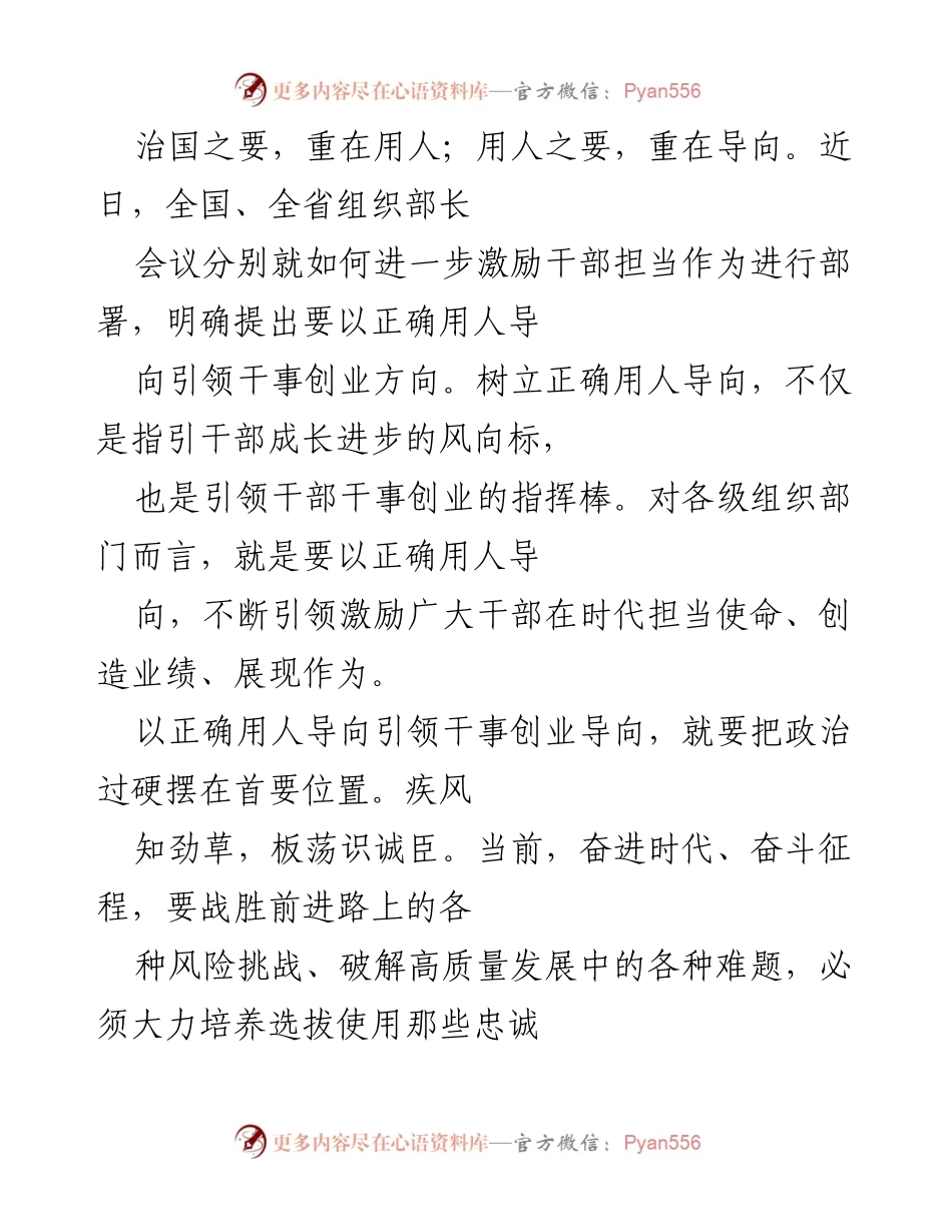 [发言] 组织部长会议 - 正确用人导向引领干部担当作为的关键路径.docx_第1页