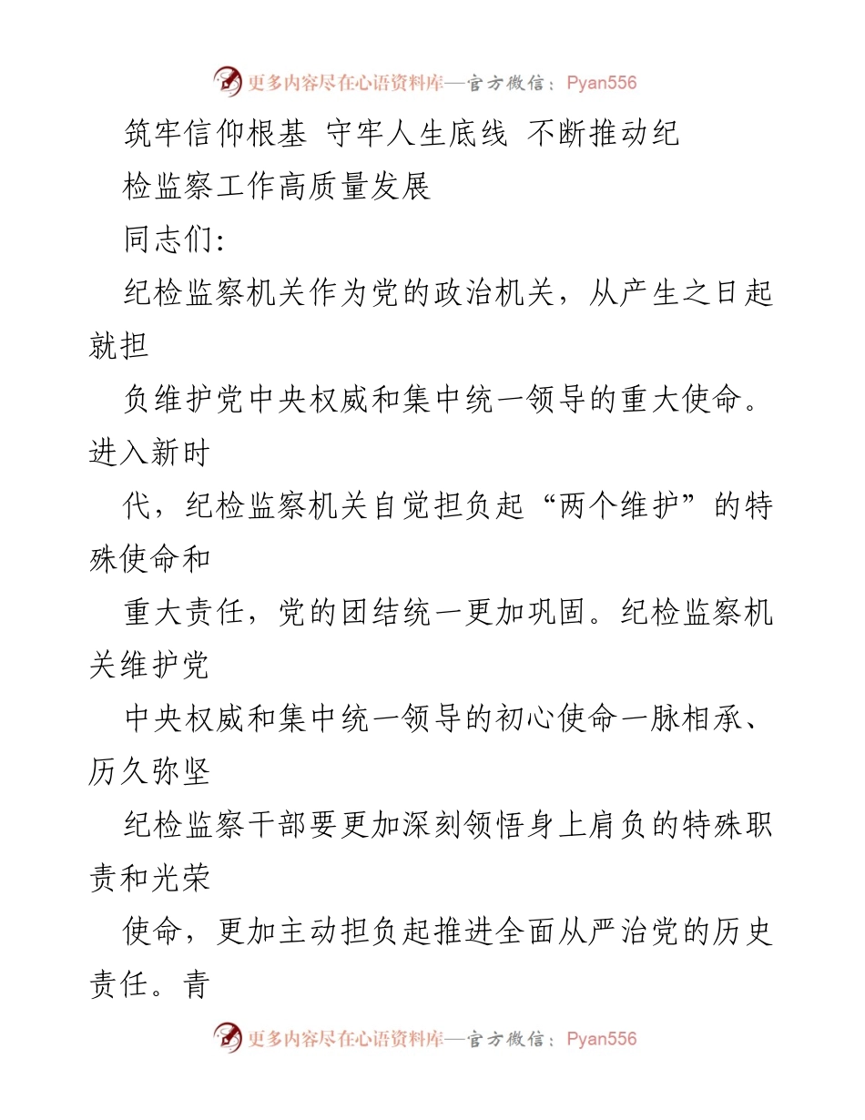 [发言] 纪检监察工作会议 - 筑牢信仰根基，推动纪检监察工作高质量发展.docx_第1页