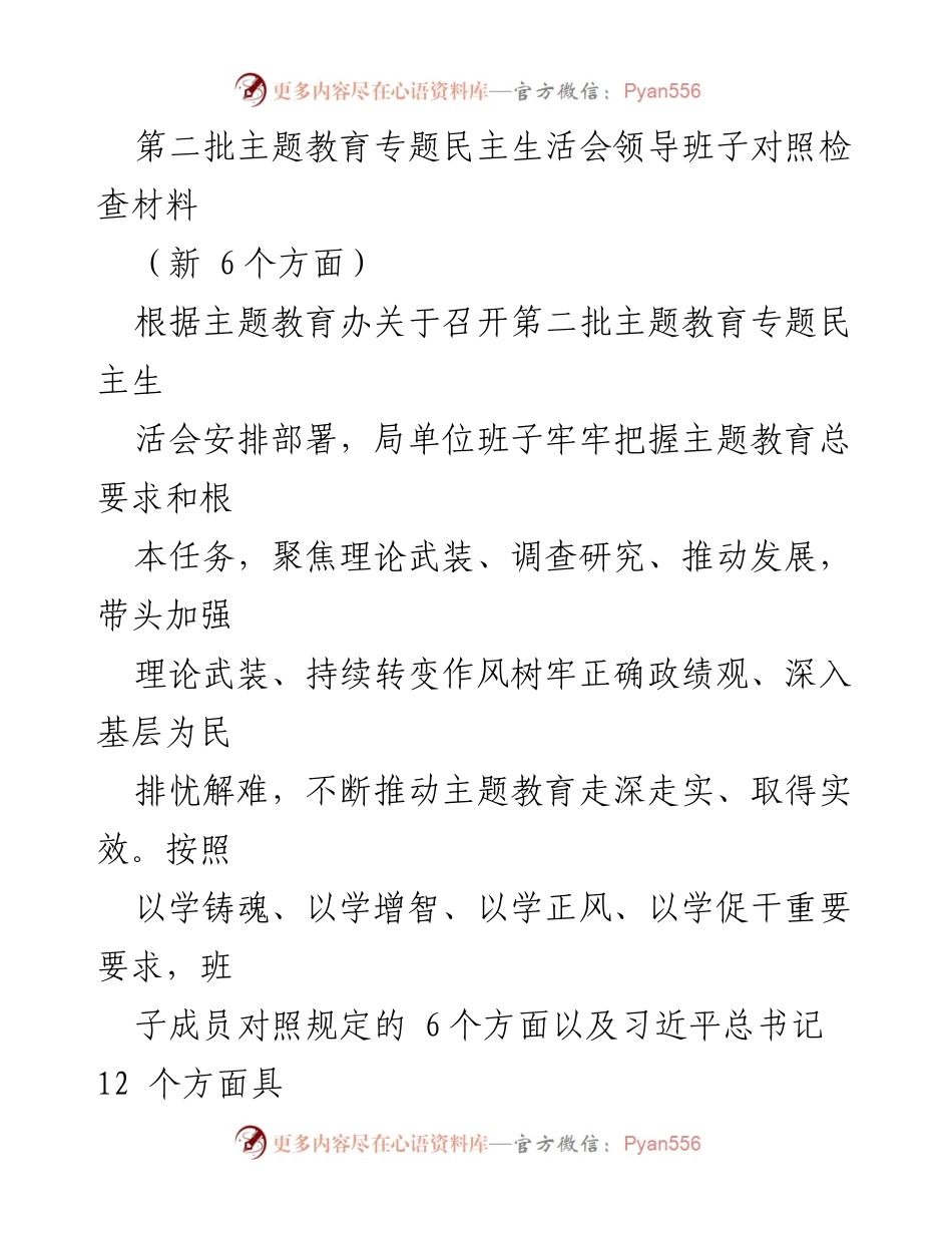 [发言] 第二批主题教育专题民主生活会 - 领导班子对照检查材料汇报.docx_第1页