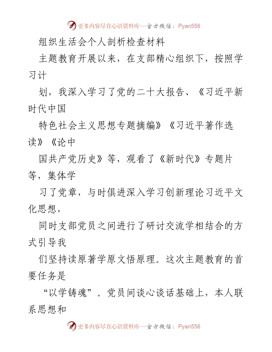 [发言] 组织生活会 - 个人剖析与整改措施报告_1.docx_第1页