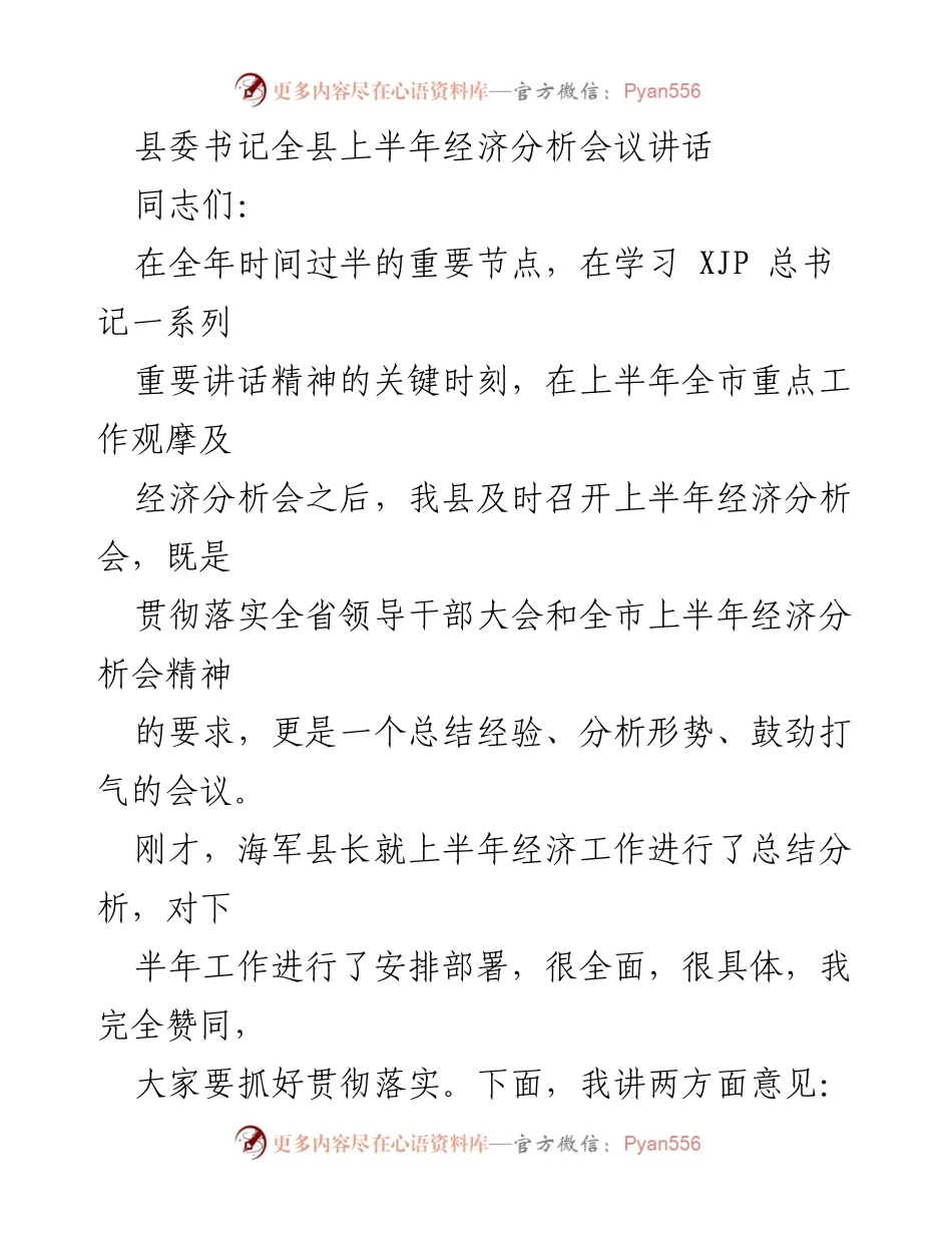 [发言] 经济分析会议 - 上半年经济工作总结与展望.docx_第1页