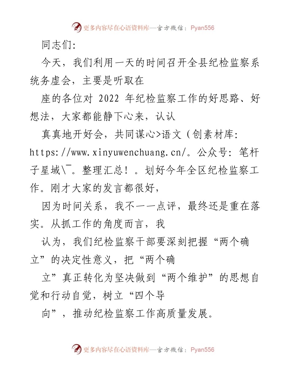 [发言] 纪检监察系统务虚会 - 深化政治监督，推动纪检监察高质量发展.docx_第1页