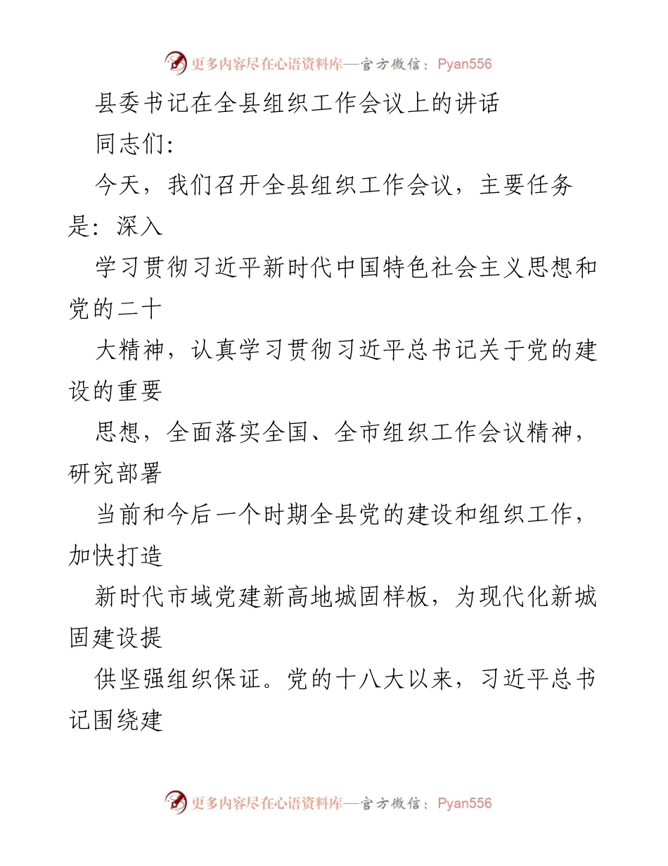[发言] 组织工作会议 - 加快新时代市域党建新高地建设.docx_第1页