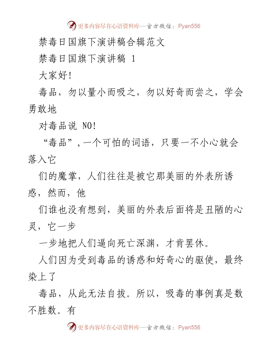 [发言] 禁毒日 - 禁毒日国旗下演讲稿合辑.docx_第1页
