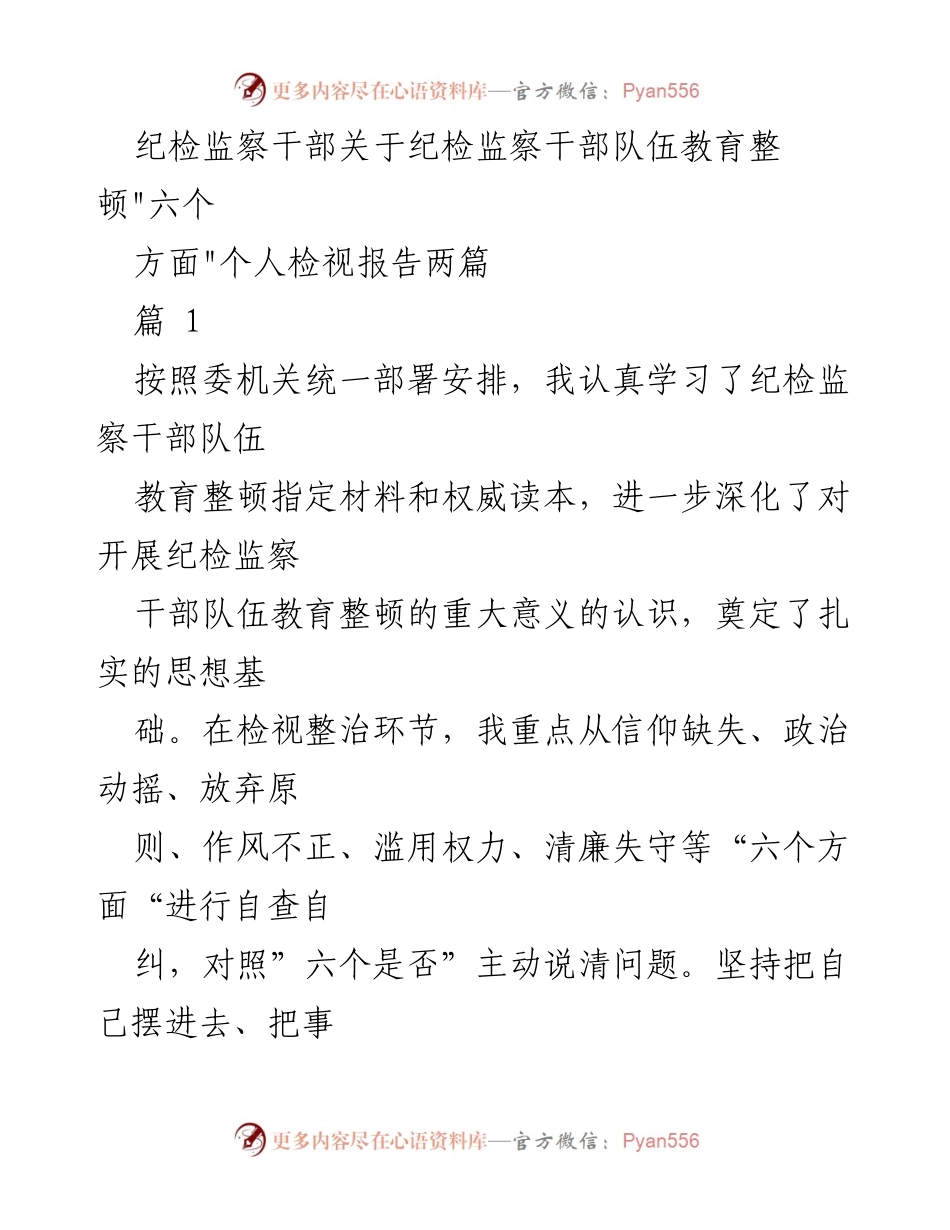[发言] 纪检监察干部队伍教育整顿 - 个人检视报告与自查整改总结.docx_第1页