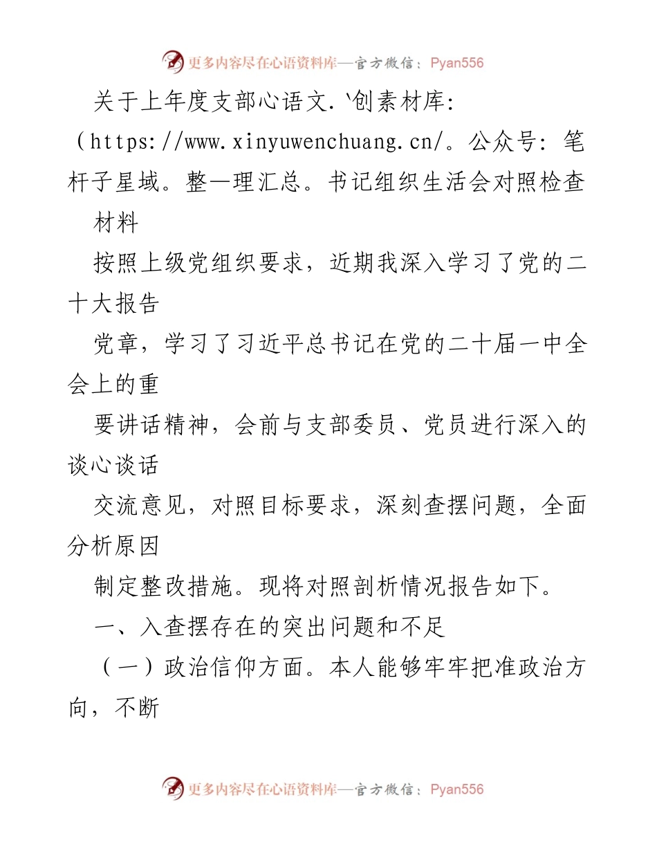 [发言] 组织生活会 - 上年度支部书记对照检查及整改措施报告.docx_第1页