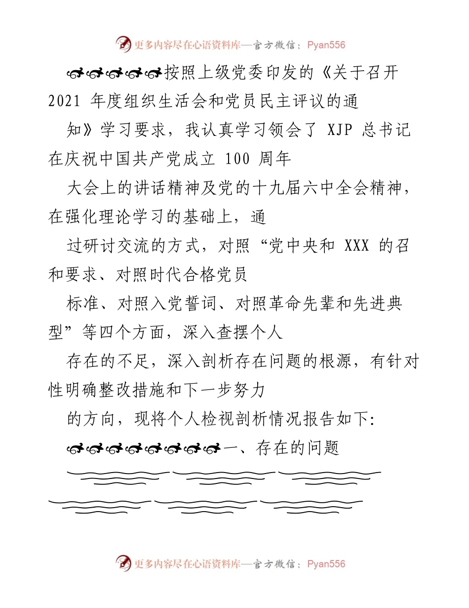 [发言] 组织生活会 - 个人检视剖析情况报告.docx_第1页