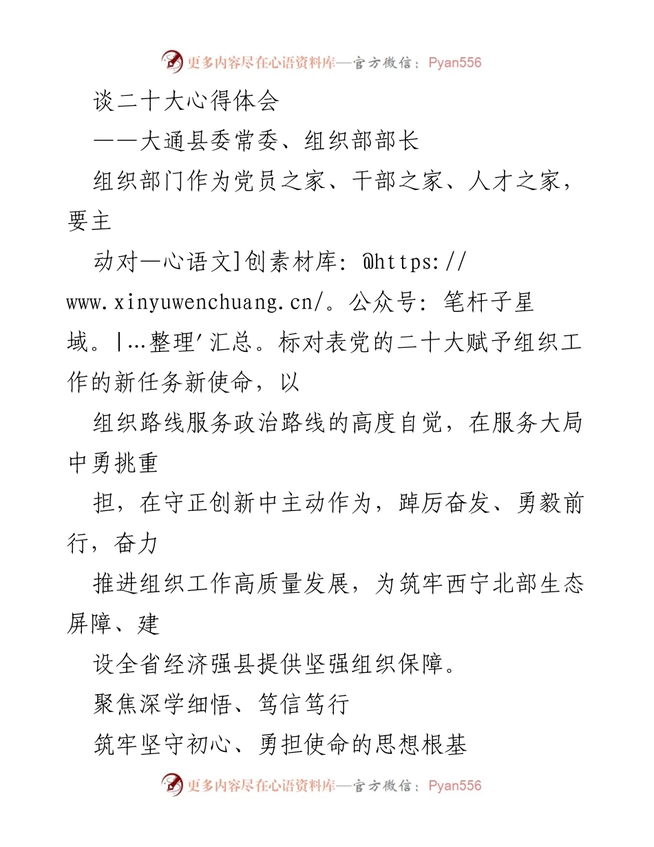[发言] 组织部门工作会议 - 深入学习贯彻党的二十大精神，推动组织工作高质量发展.docx_第1页