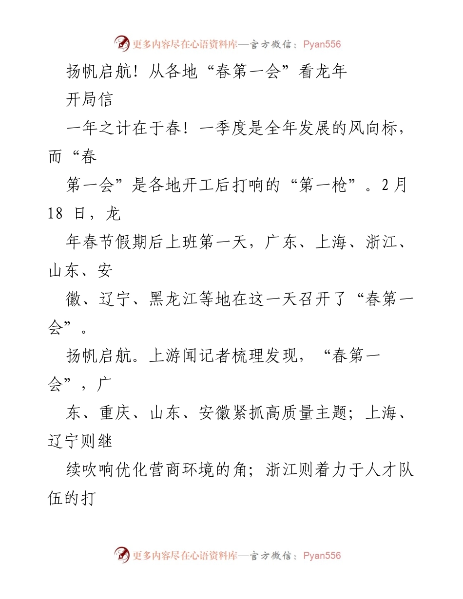 [发言] 经济发展会议 - 龙年春第一会：各地高质量发展新动向.docx_第1页