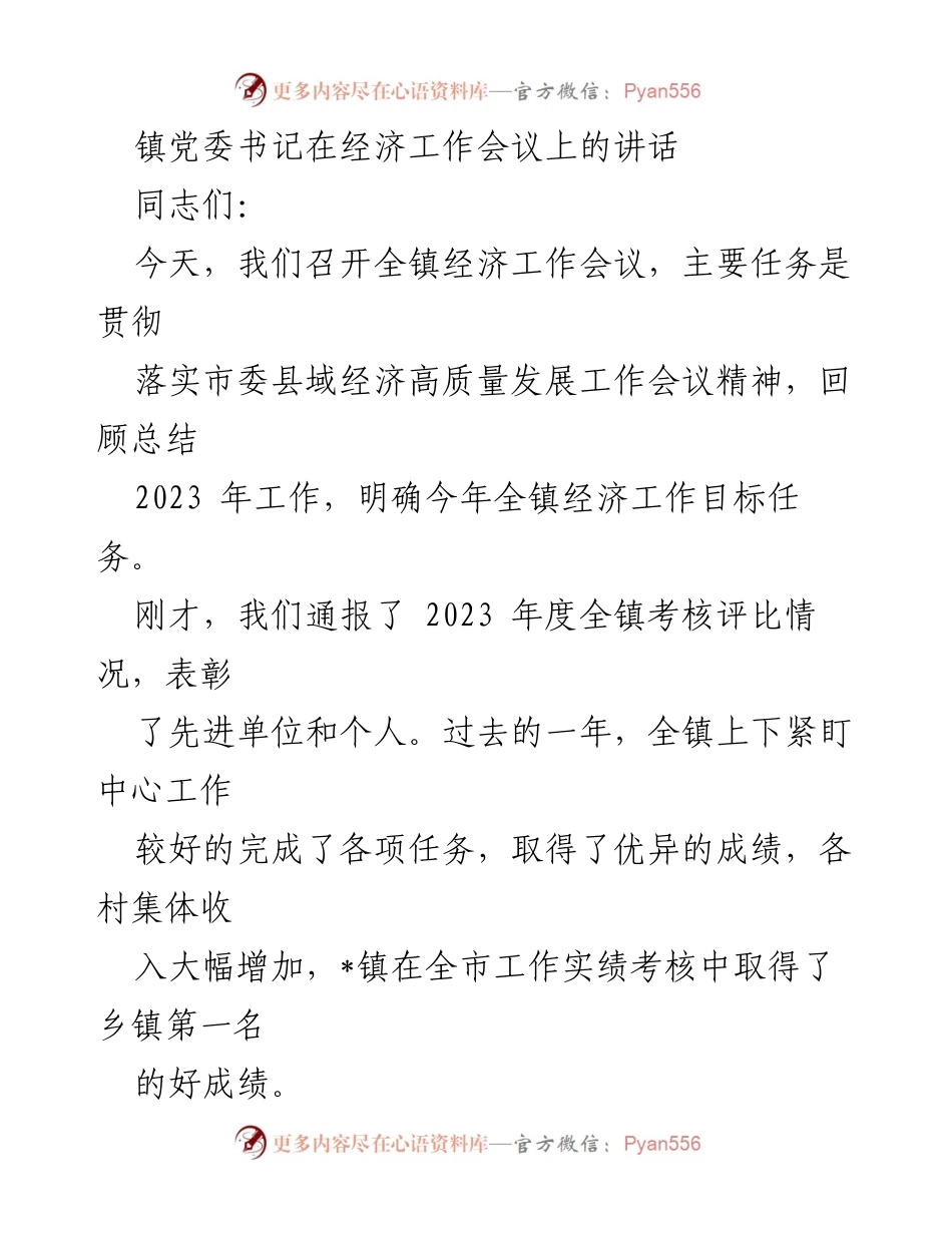 [发言] 经济工作会议 - 2023年全镇经济工作总结与目标展望.docx_第1页
