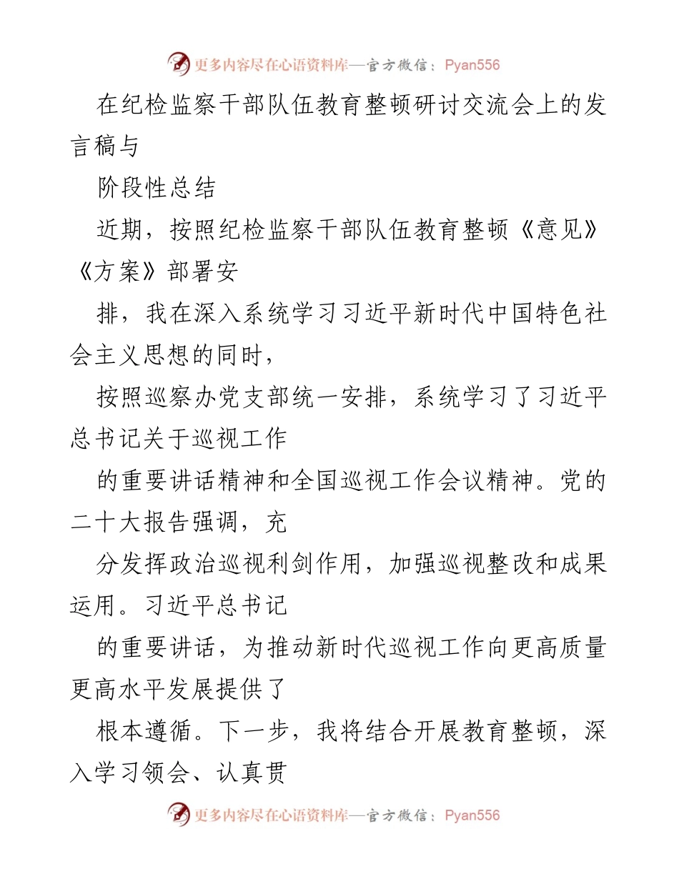 [发言] 纪检监察干部队伍教育整顿研讨交流会 - 深化政治巡察，铸牢政治忠诚.docx_第1页