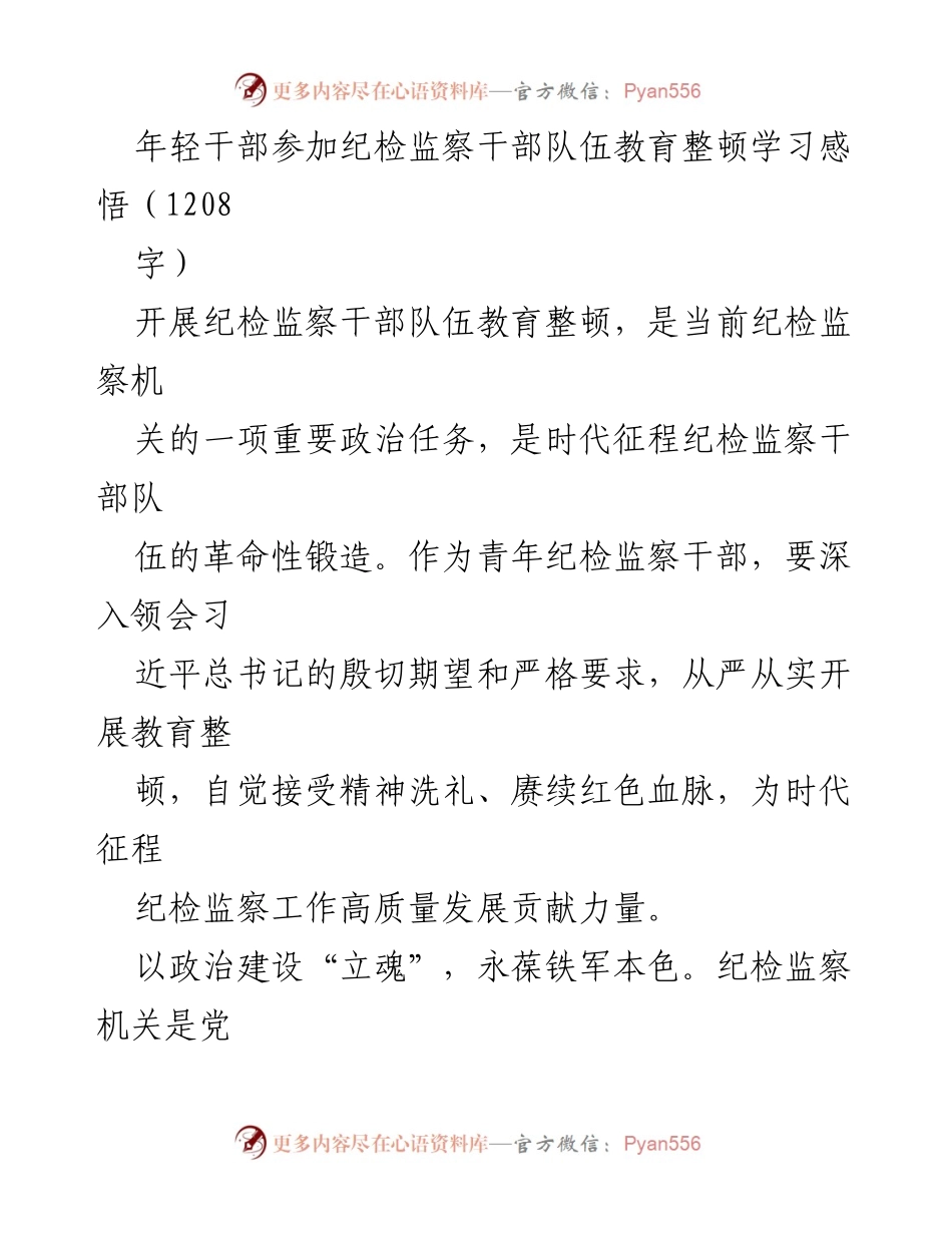 [发言] 纪检监察干部教育整顿 - 年轻干部的学习感悟与责任担当.docx_第1页