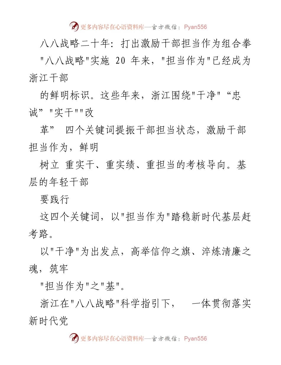 [发言] 纪念活动 - 八八战略二十年：激励干部担当作为的实践与思考.docx_第1页