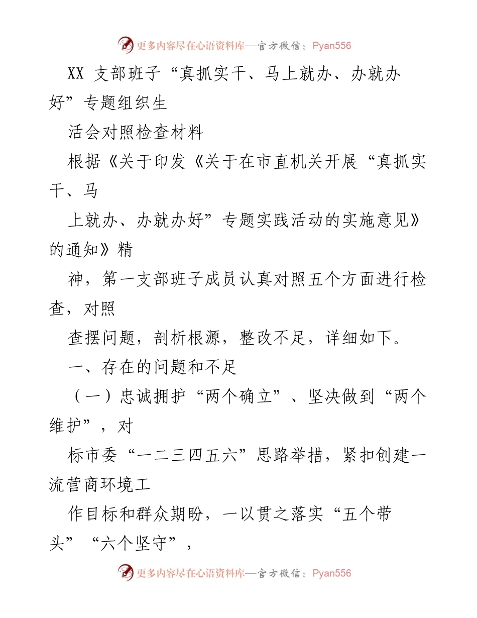 [发言] 组织生活会 - XX支部班子对照检查材料汇报.docx_第1页