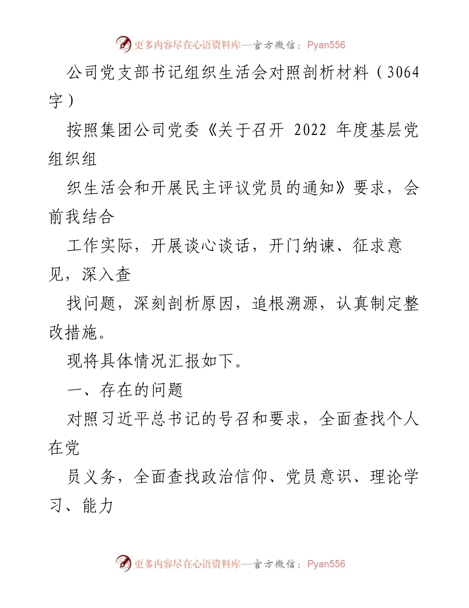 [发言] 组织生活会 - 党支部书记年度剖析与整改报告.docx_第1页