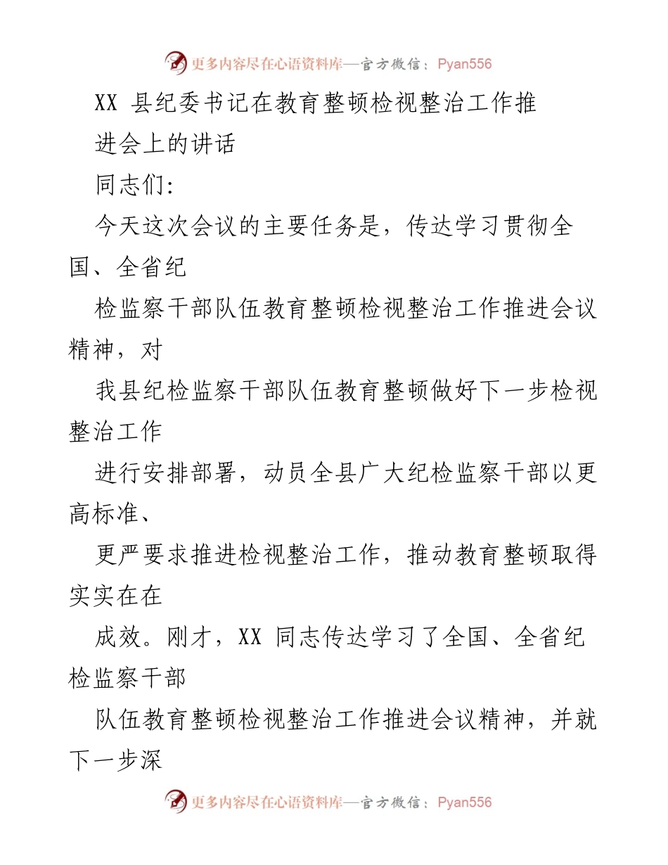 [发言] 纪检监察干部队伍教育整顿推进会 - 深化检视整治，推动教育整顿取得实效.docx_第1页