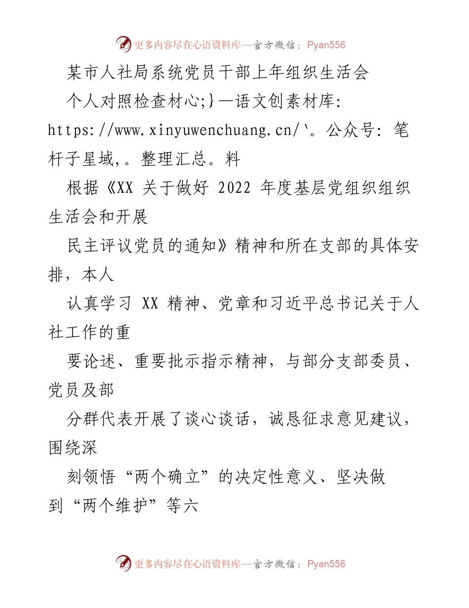 [发言] 组织生活会 - 党员干部个人对照检查材料总结_7.docx_第1页