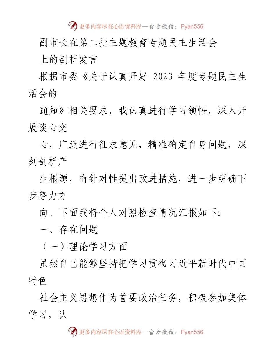 [发言] 第二批主题教育专题民主生活会 - 剖析发言：个人对照检查与改进措施.docx_第1页