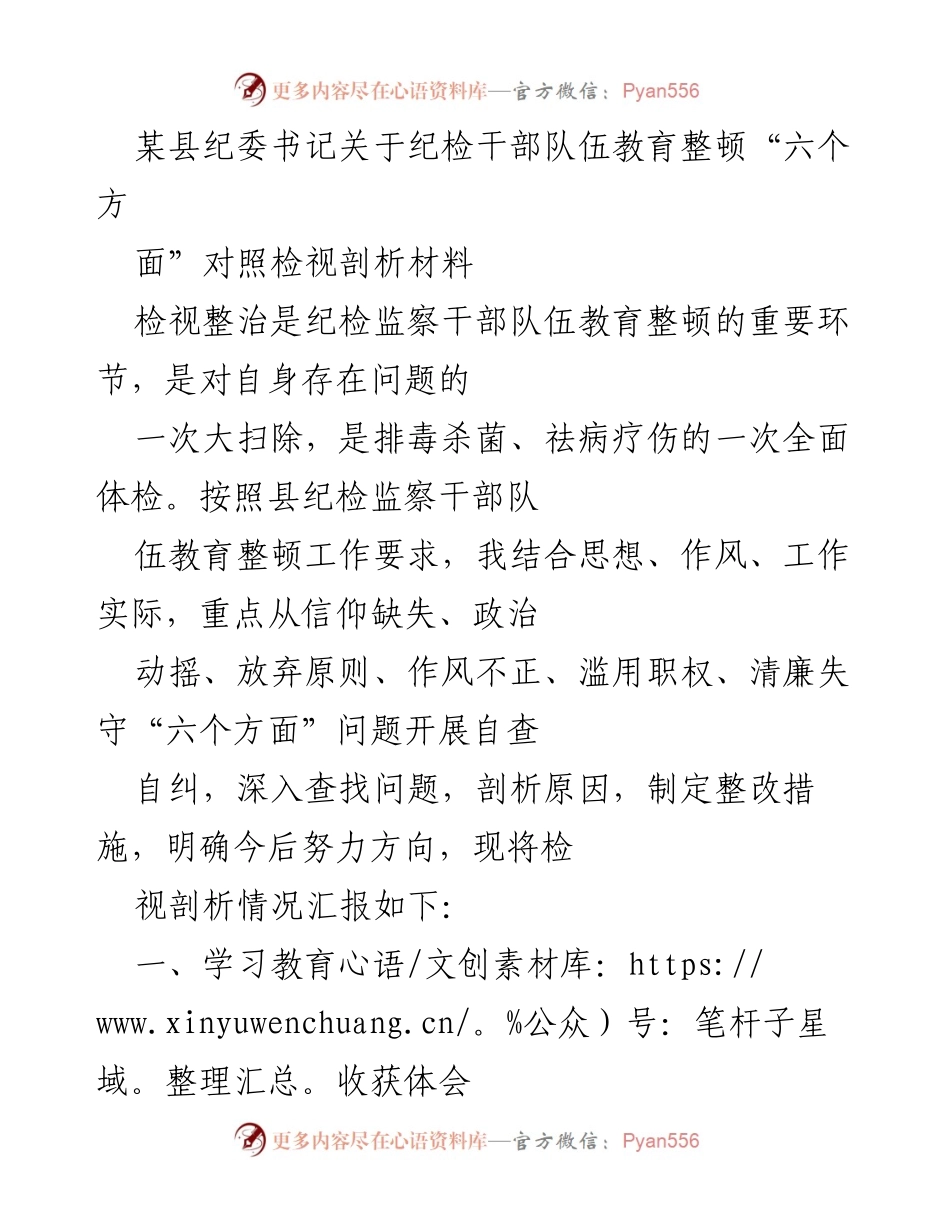 [发言] 纪检干部队伍教育整顿 - 纪检干部自查自纠的六个方面分析与整改措施.docx_第1页