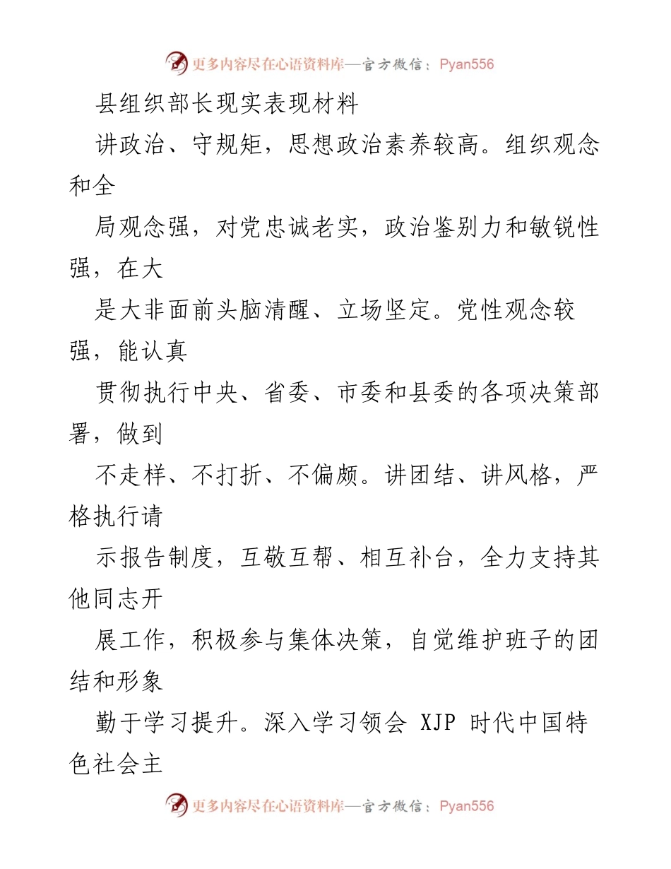 [发言] 组织部长工作总结会 - 组织部长现实表现与工作创新成果汇报.docx_第1页