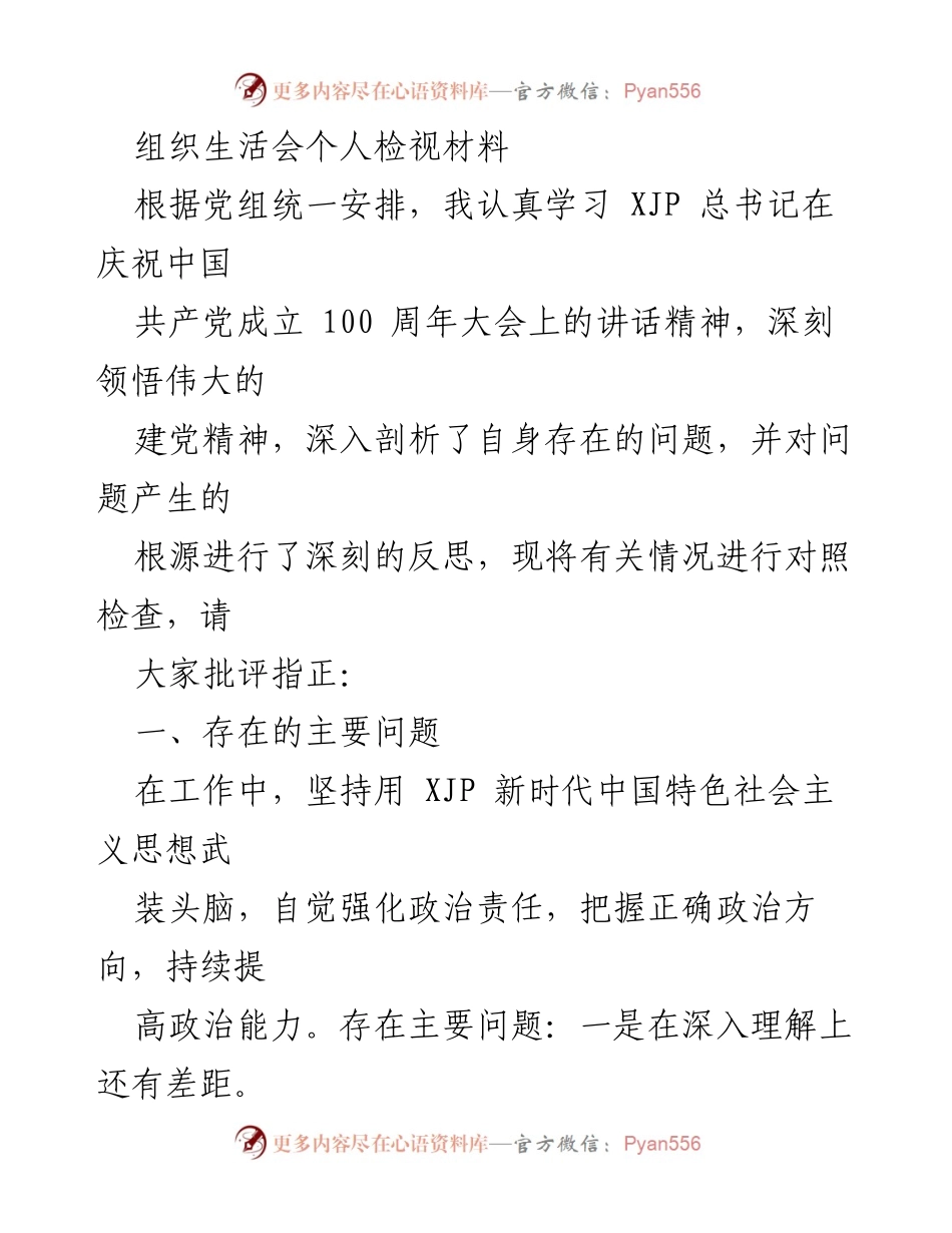 [发言] 组织生活会 - 个人检视与反思材料.docx_第1页