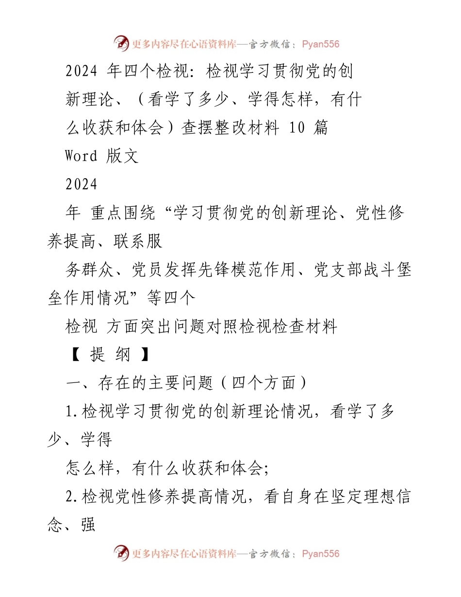 [发言] 组织生活会 - 2024年四个检视工作与整改措施总结.docx_第1页