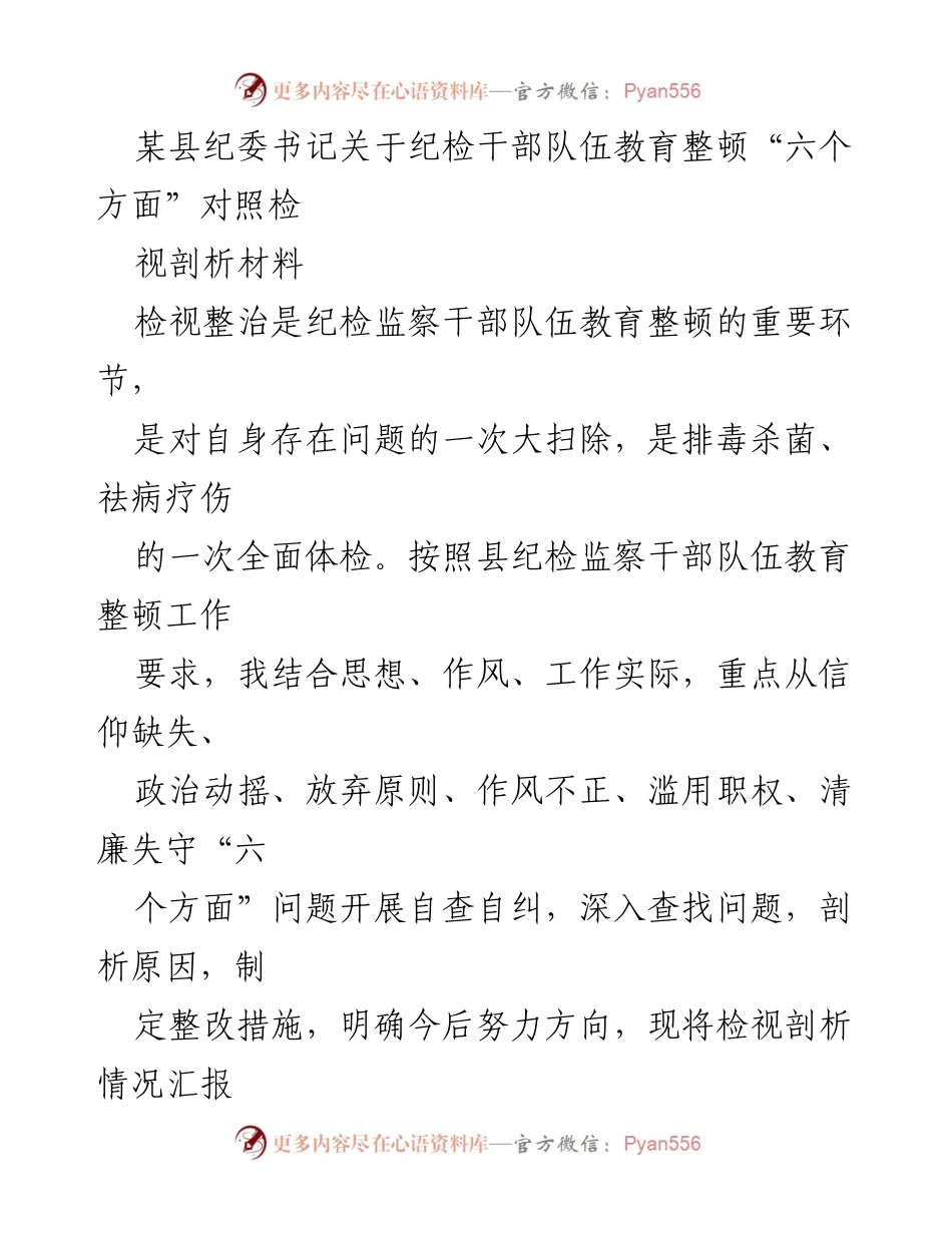 [发言] 纪检干部教育整顿 - 纪检干部队伍教育整顿自查与问题剖析报告.docx_第1页