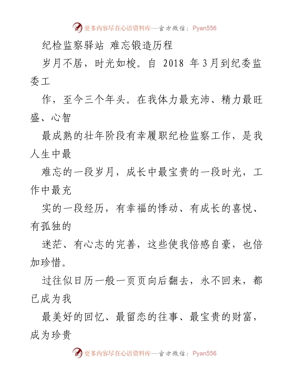 [发言] 纪检监察工作总结 - 三年纪检监察工作的难忘历程与成长感悟.docx_第1页