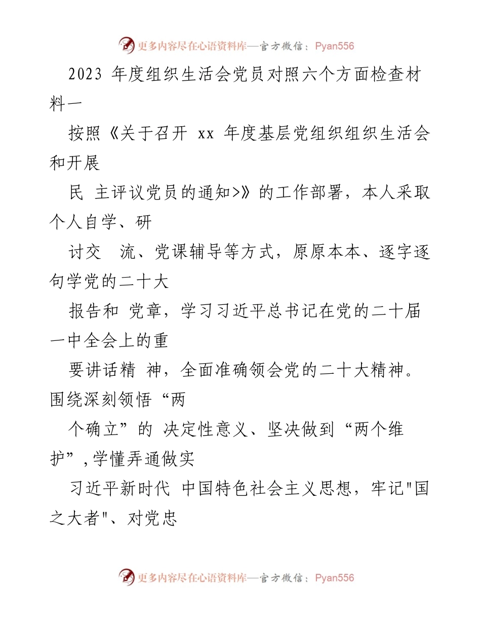 [发言] 组织生活会 - 2023年度党员对照检查材料总结.docx_第1页