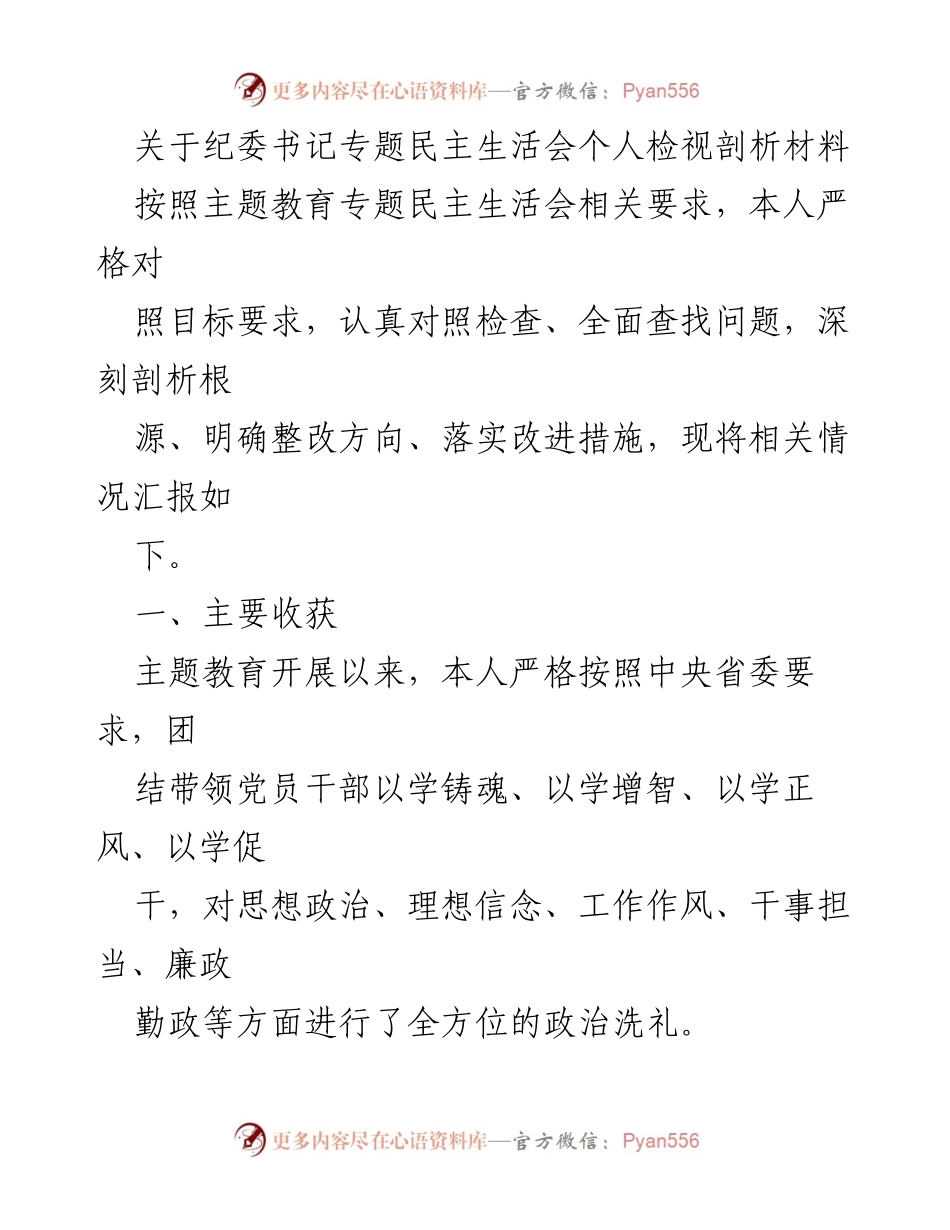 [发言] 纪委书记专题民主生活会 - 个人检视剖析及整改措施报告.docx_第1页