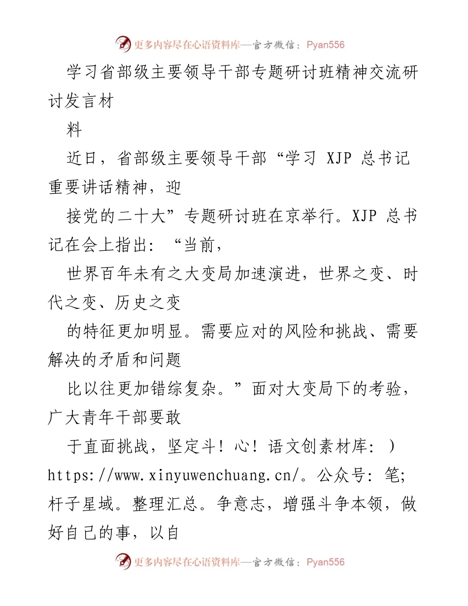 [发言] 研讨班 - 青年干部在新时代大变局中的使命与担当.docx_第1页