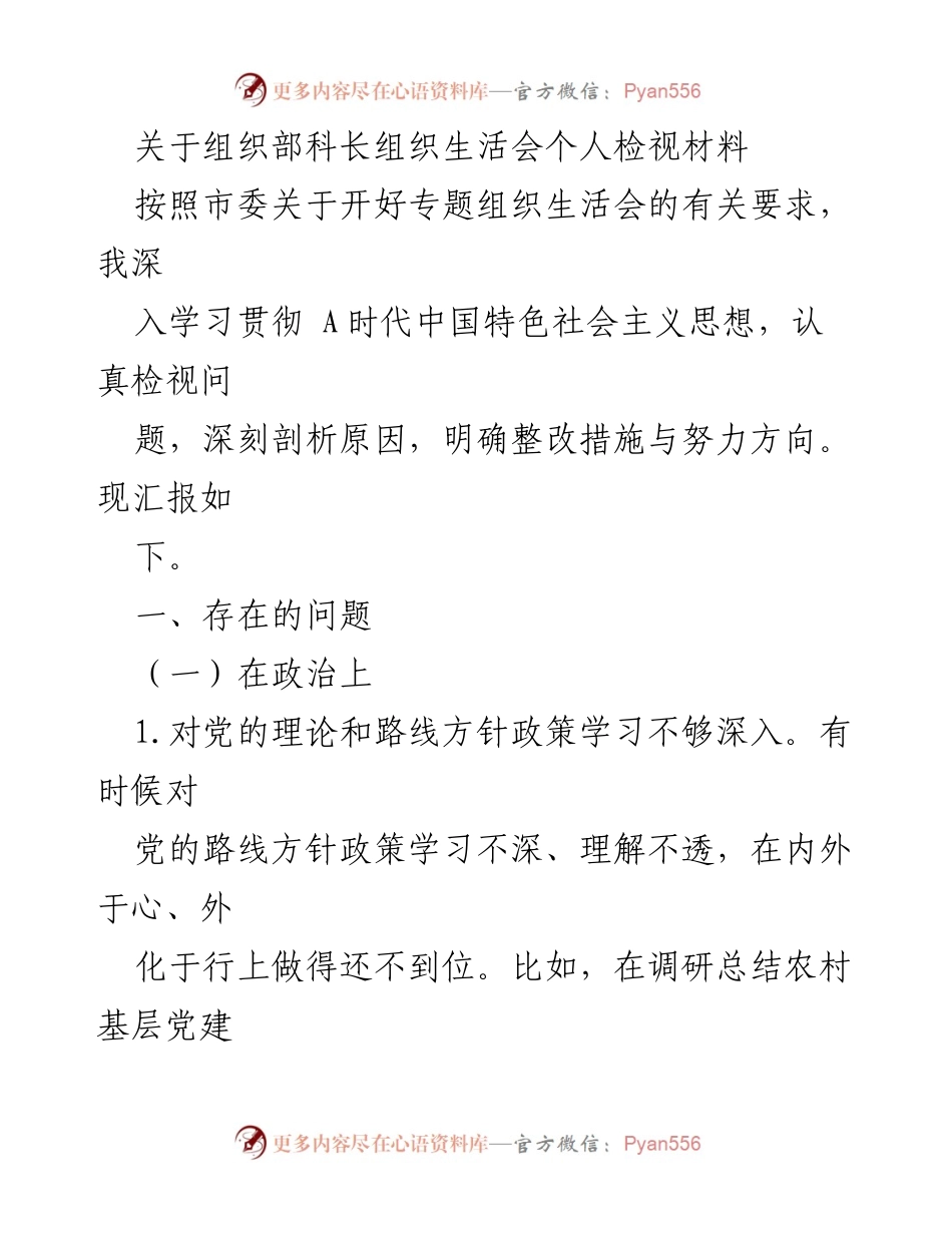 [发言] 组织生活会 - 个人检视材料汇报.docx_第1页