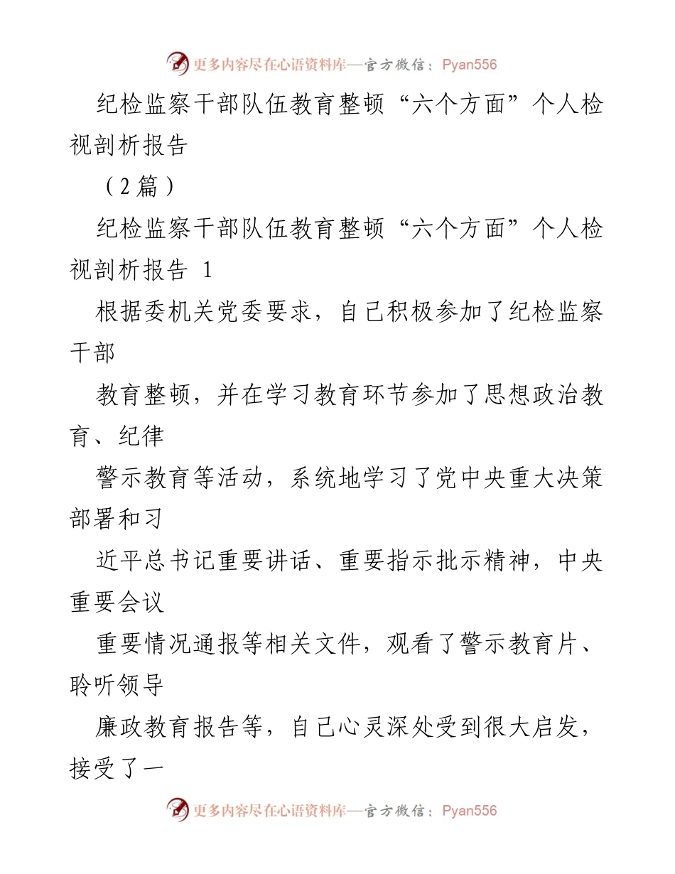 [发言] 纪检监察干部教育整顿 - 个人检视剖析报告及整改措施_1.docx_第1页