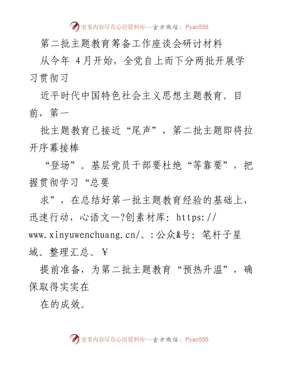 [发言] 第二批主题教育筹备工作座谈会 - 确保第二批主题教育取得实效的策略与措施.docx_第1页