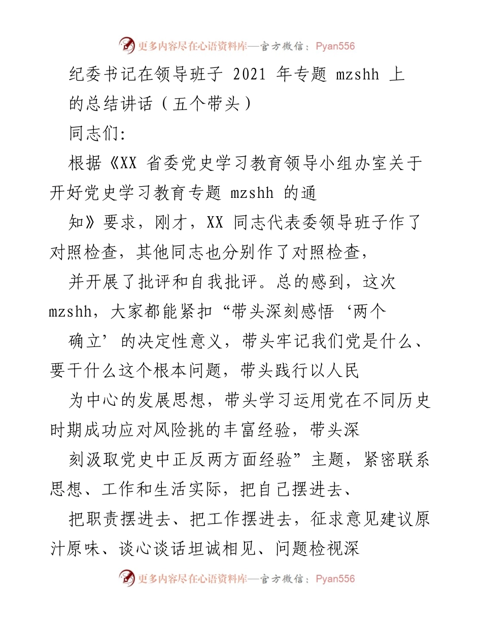 [发言] 纪委书记专题会议 - 深化政治建设，推动整改落实的五点意见.docx_第1页