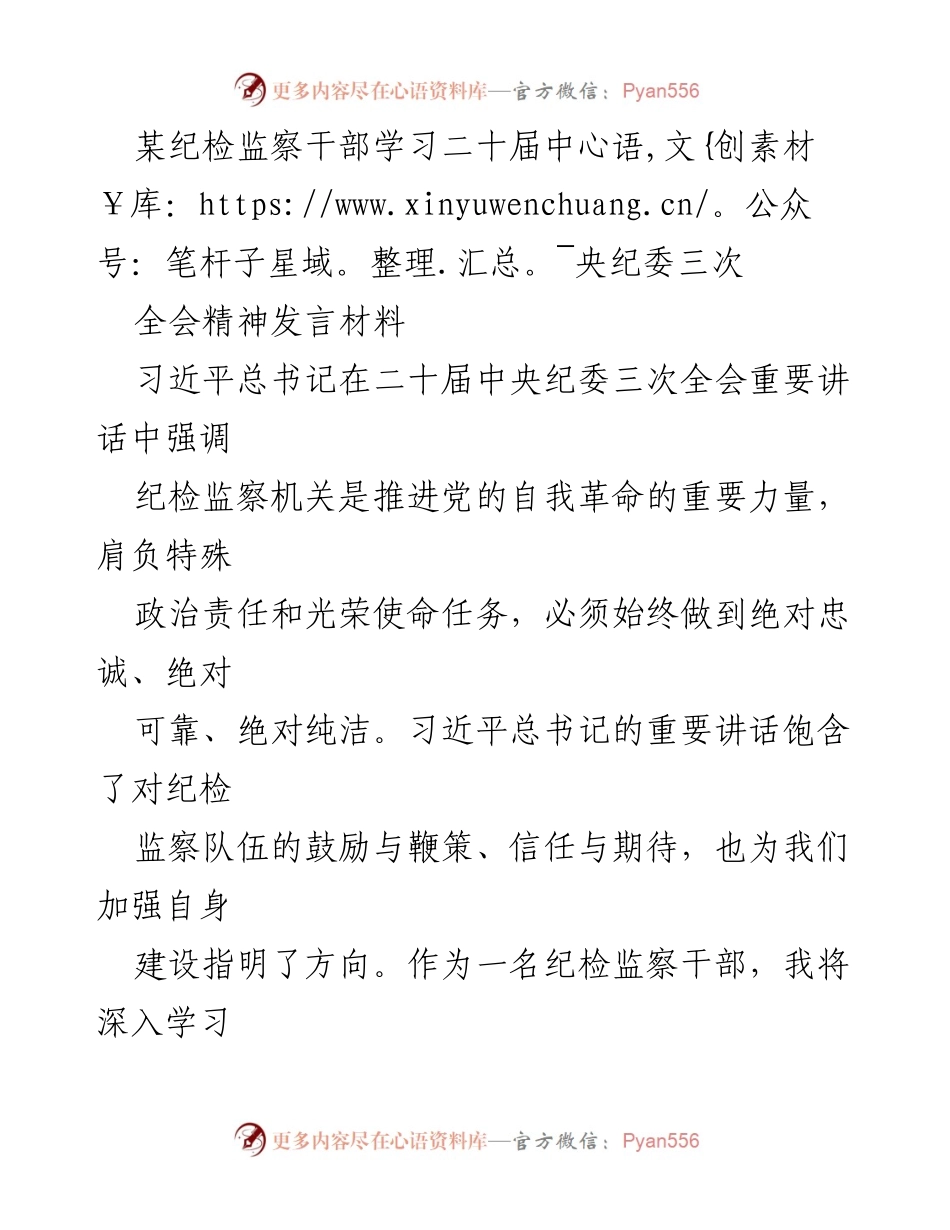 [发言] 纪检监察干部学习会议 - 深入学习贯彻习近平总书记在二十届中央纪委三次全会重要讲话精神.docx_第1页
