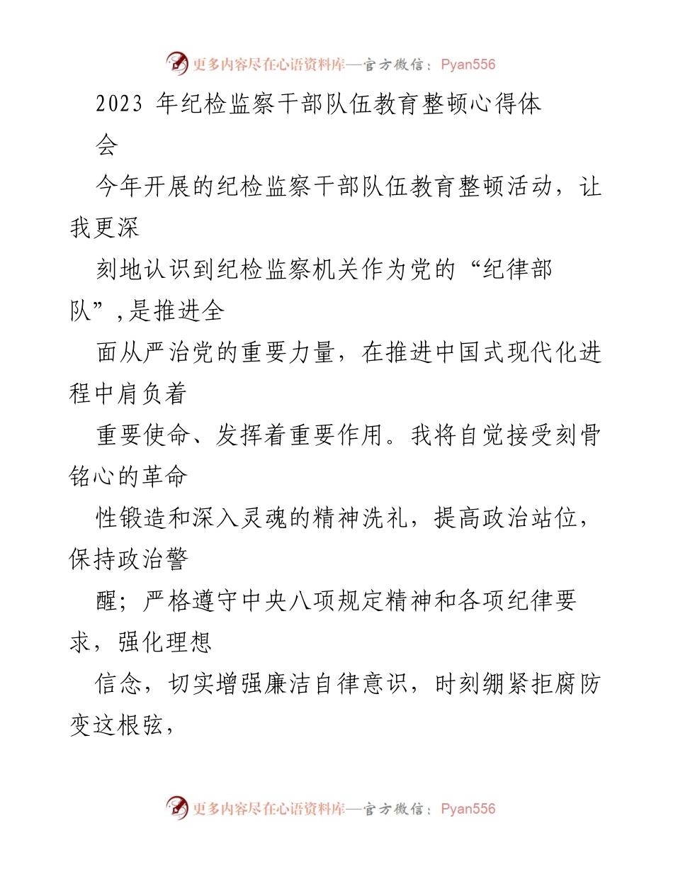 [发言] 纪检监察干部队伍教育整顿心得体会 - 深化纪检监察干部教育整顿，提升廉洁自律意识.docx_第1页