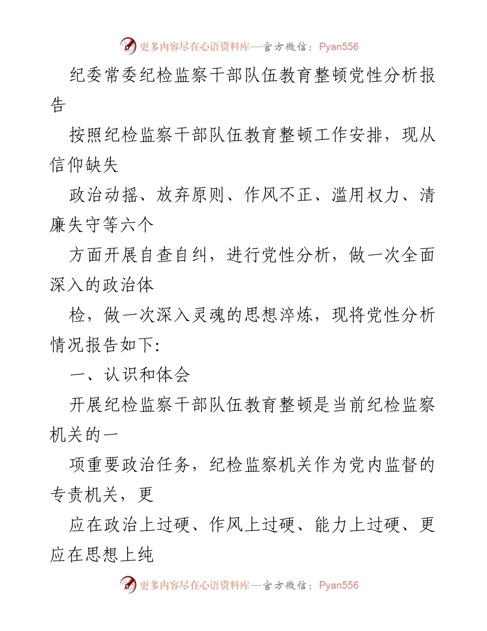 [发言] 纪委常委会议 - 纪检监察干部队伍党性分析报告.docx_第1页